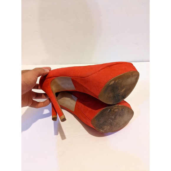 Zara Basic Red Suede Platform Peep Toe 5 Inch Heels Euro Size 40 US 9 - Picture 5 of 8